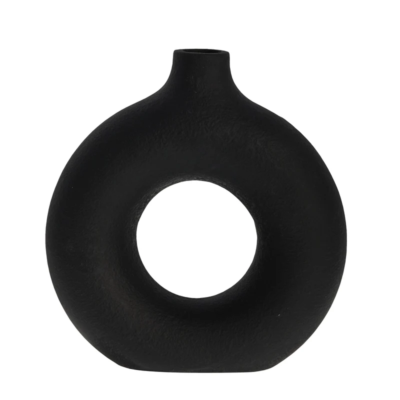 Steingut Vase Oia, schwarz