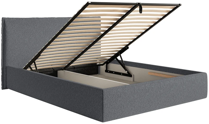 Polsterbett 160x200 cm Softie Slim mit Stauraum, graphitfarbener Chenillebezug, Metallrahmen