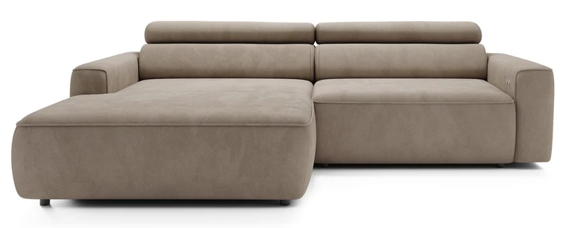Ecksofa mit elektrischem Auszug Fando, L-förmig, linksseitig, beige Samt