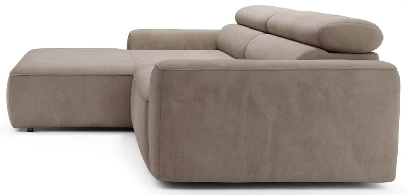 Ecksofa mit elektrischem Auszug Fando, L-förmig, linksseitig, beige Samt