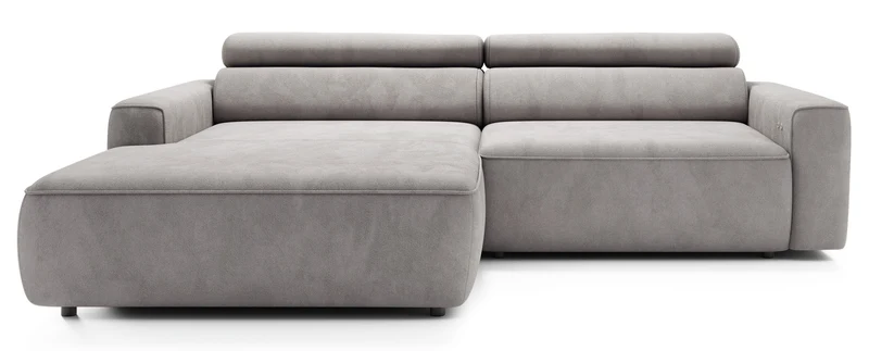 Ecksofa mit elektrischem Auszug Fando, L-förmig, linksseitig, grauer Samt