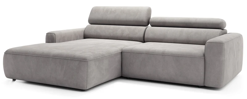 Ecksofa mit elektrischem Auszug Fando, L-förmig, linksseitig, grauer Samt