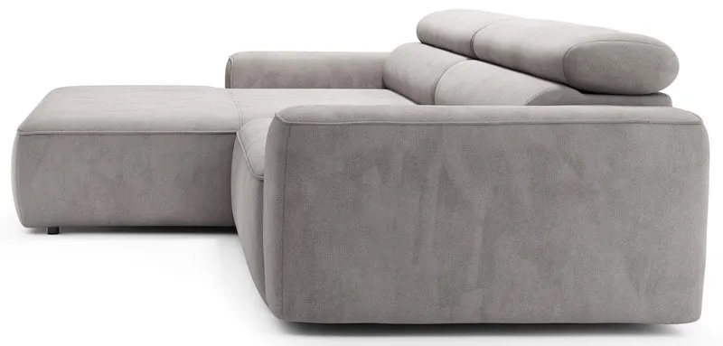 Ecksofa mit elektrischem Auszug Fando, L-förmig, linksseitig, grauer Samt
