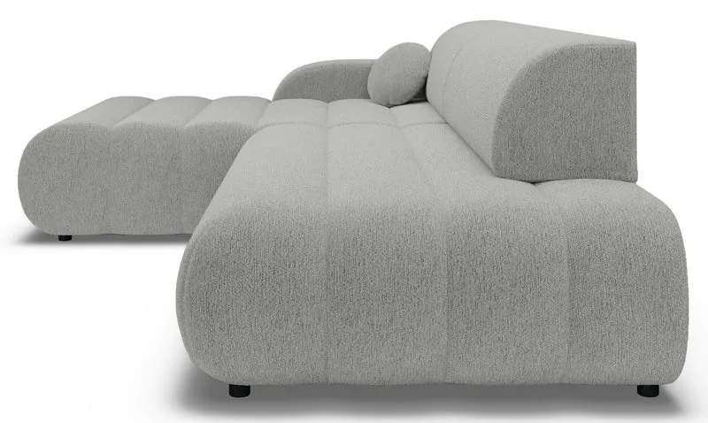 Ecksofa mit Schlaffunktion Arione, L-förmig, linksseitig, mit Stauraum, hellgrauer Chenille-Stoff