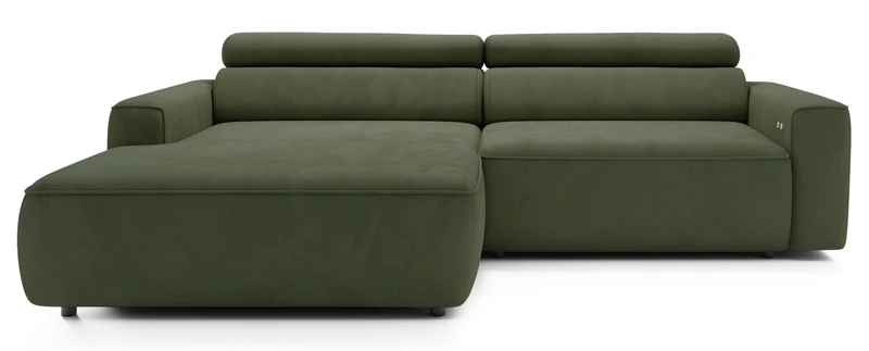 Ecksofa mit elektrischem Auszug Fando L-förmig, linksseitig, Salbeigrün, Samtvelours