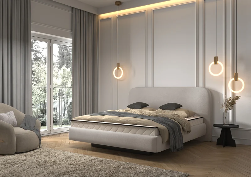 Gepolstertes Bett 160x200 cm Nellado mit Stauraum, grau-beiges Chenille