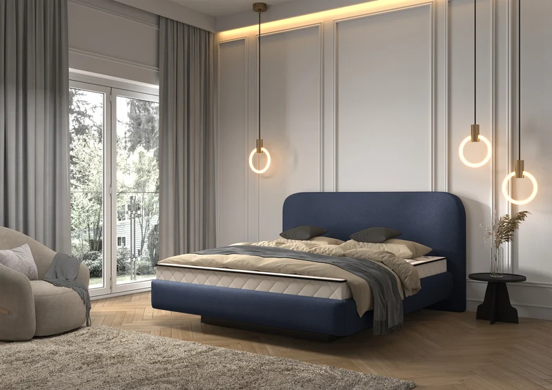 Polsterbett 180x200 cm Nellado mit Stauraum und Matratze Denim Chenille
