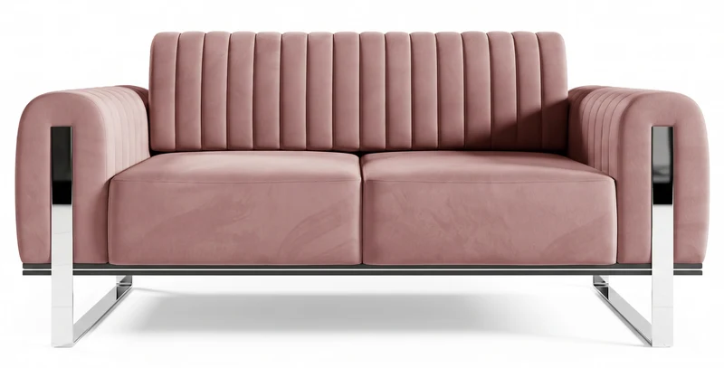 Zweisitziges Sofa Parissa, rosa Velours, Chromfüße