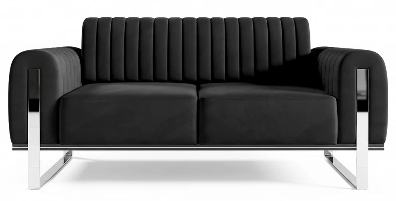 Zweisitziges Sofa Parissa, schwarzer Samt, Chrombeine