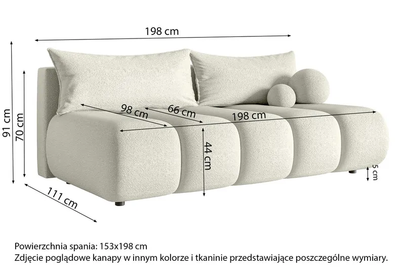 Dreisitziges Sofa Dandelino Mini mit Schlafunktion, beige Chenille