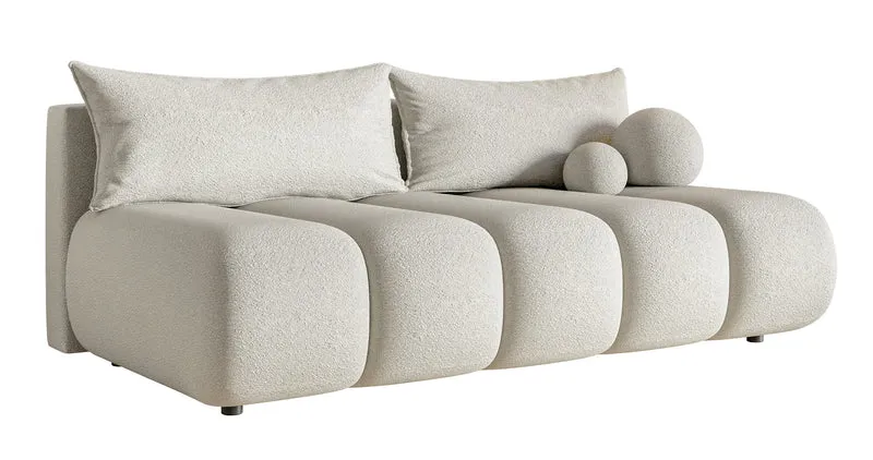 Dreisitziges Sofa Dandelino Mini mit Schlaffunktion, hellbeige Bouclé