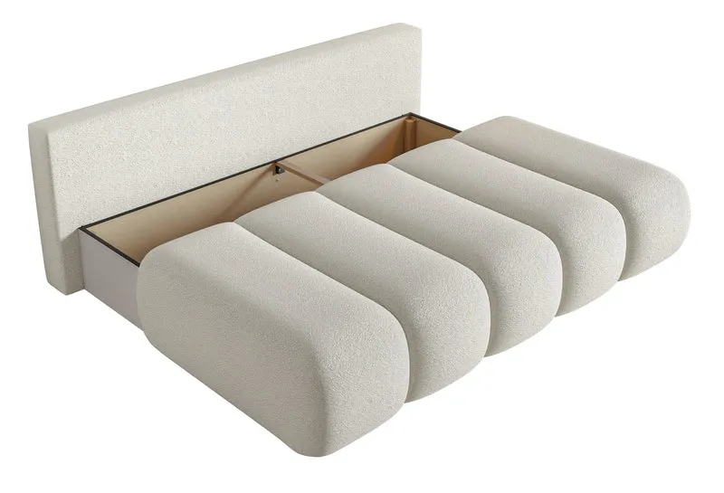 Dreisitziges Sofa Dandelino Mini mit Schlaffunktion, hellbeige Bouclé