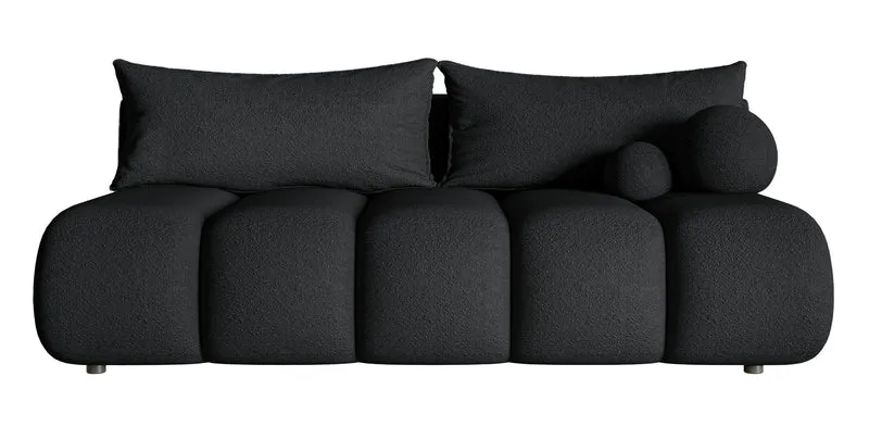 Dreisitziges Sofa Dandelino Mini mit Schlaffunktion, schwarzes Bouclé