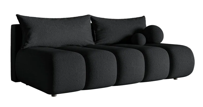 Dreisitziges Sofa Dandelino Mini mit Schlaffunktion, schwarzes Bouclé