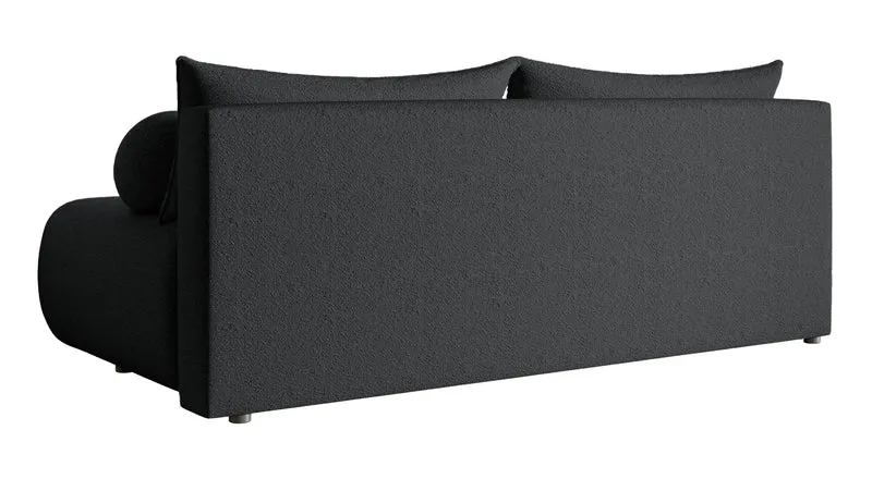 Dreisitziges Sofa Dandelino Mini mit Schlaffunktion, schwarzes Bouclé