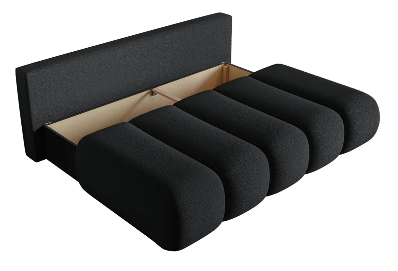 Dreisitziges Sofa Dandelino Mini mit Schlaffunktion, schwarzes Bouclé