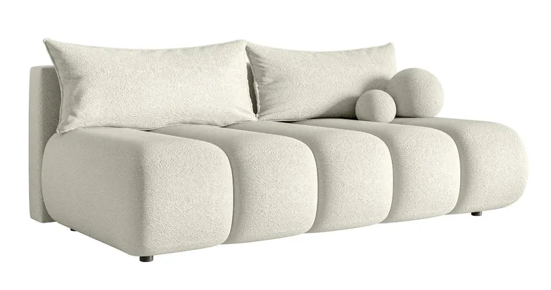 Dreisitziges Sofa Dandelino Mini mit Schlafunktion in cremefarbenem Bouclé