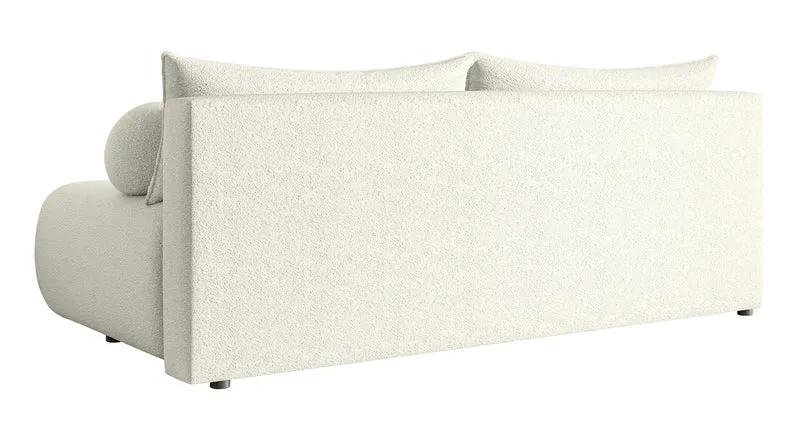 Dreisitziges Sofa Dandelino Mini mit Schlafunktion in cremefarbenem Bouclé