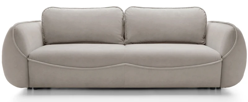 Drei-Sitzer-Schlafsofa Cutie mit Stauraum, beige, pflegeleichter Samtstoff