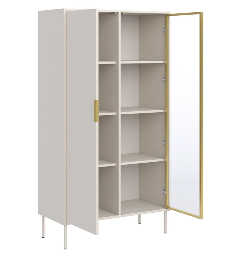 Zweiflügeliger Vena-Schrank mit 90 cm kaschmirfarbenem Glasfrontpanel