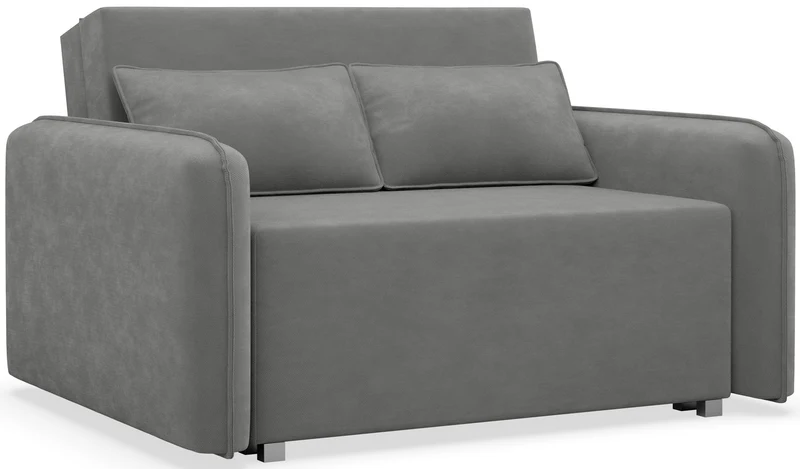 Zweisitziges Schlafsofa Duelia mit Stauraum, dunkelgrauer hydrophober Chenillebezug