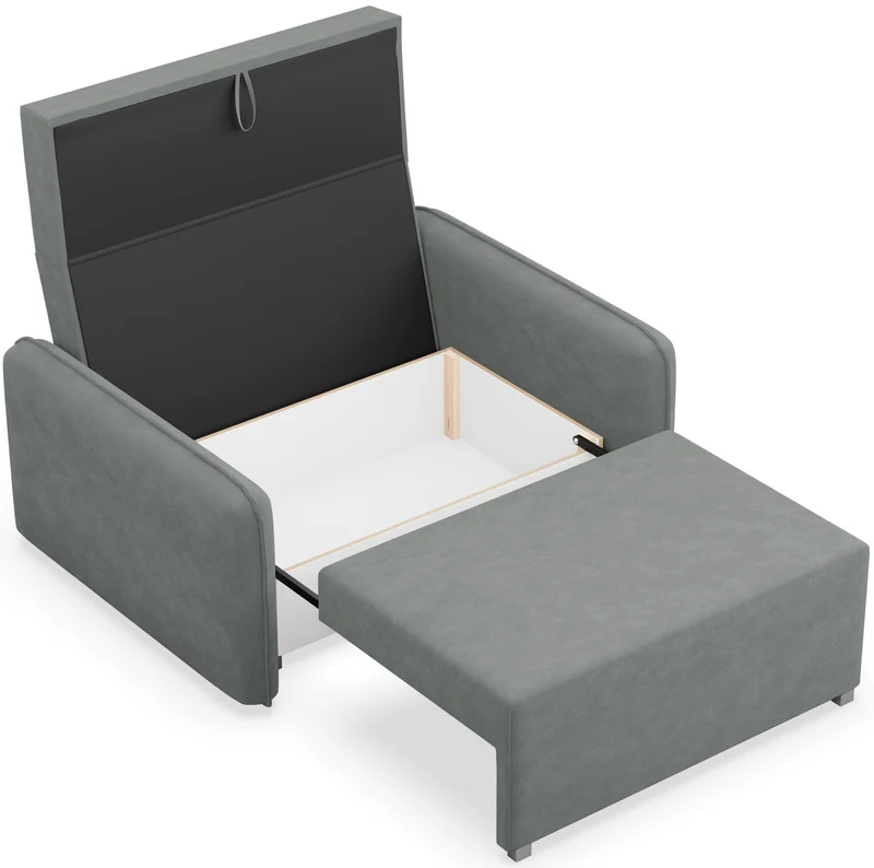Zweisitziges Schlafsofa Duelia mit Stauraum, dunkelgrauer hydrophober Chenillebezug