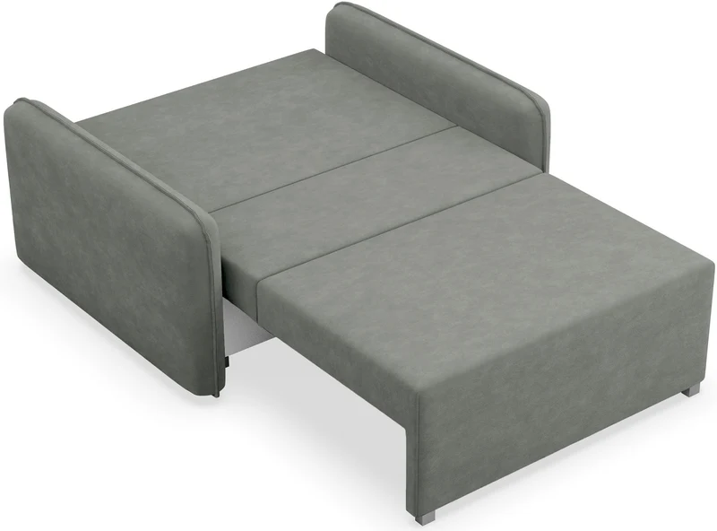 Zweisitziges Schlafsofa Duelia mit Stauraum, dunkelgrauer hydrophober Chenillebezug