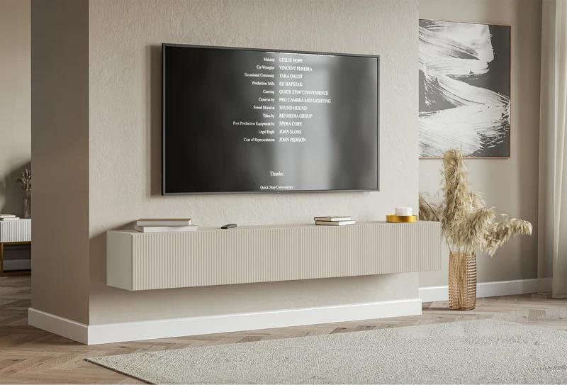 Hängender TV-Schrank Veldio mit zwei Türen, gerillte Front, 200 cm, schwarz