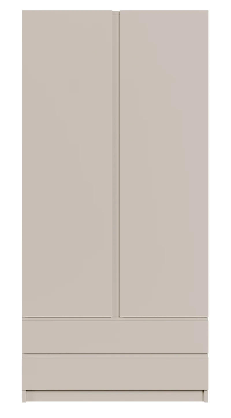 Zweiturige Bemmi-Garderobenschrank mit zwei Schubladen, 100 cm, Kaschmir