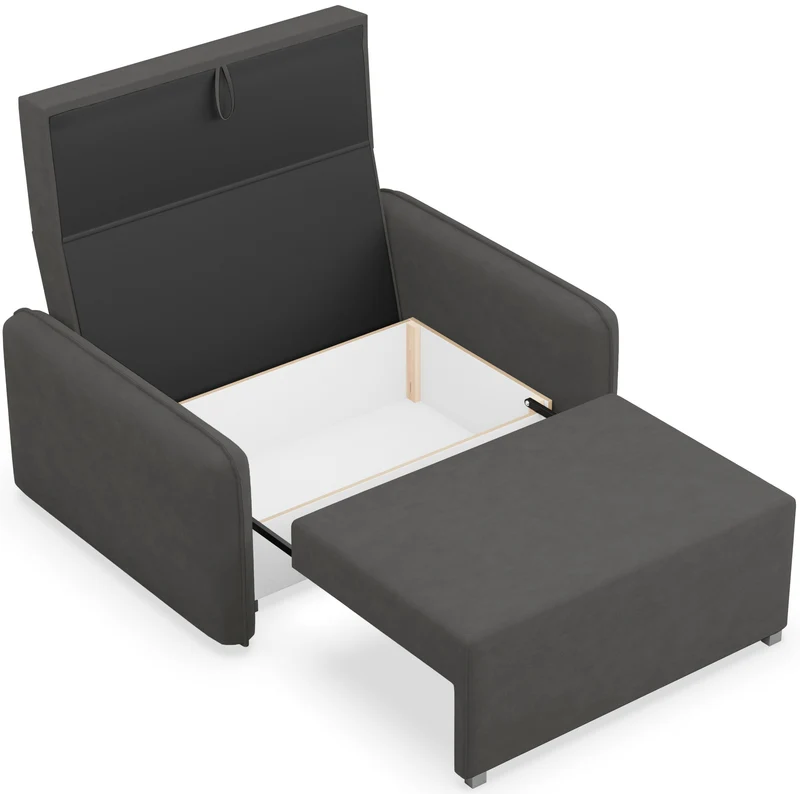 Zweisitziges ausklappbares Sofa Duelia mit Stauraum, graphitfarben, hydrophobes Chenille