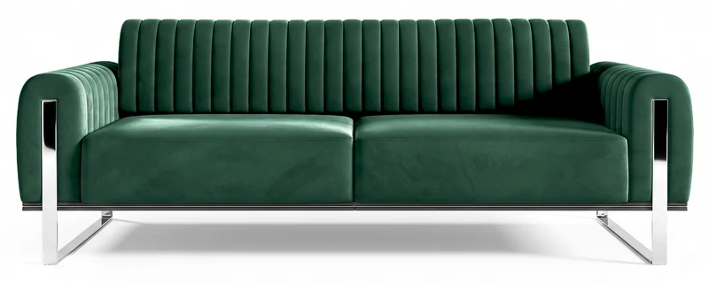 Dreier-Sofa Parissa grün, Samt, Chromfüße