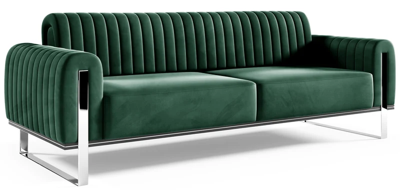 Dreier-Sofa Parissa grün, Samt, Chromfüße
