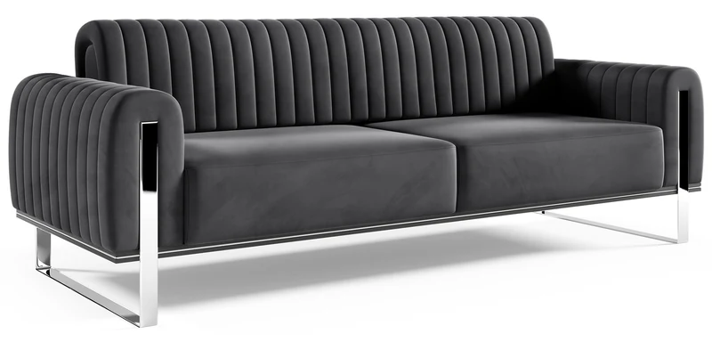 Dreisitziges Sofa Parissa, dunkelgrauer Samt, Chrombeine