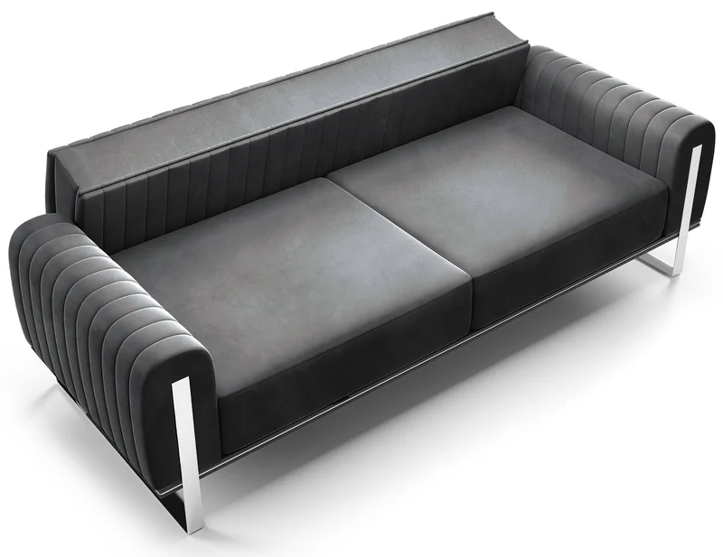 Dreisitziges Sofa Parissa, dunkelgrauer Samt, Chrombeine