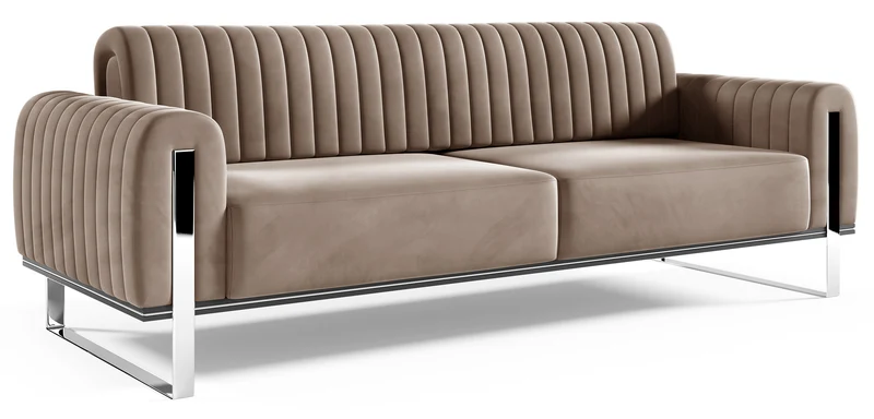 Dreisitziges Sofa Parissa, beige, Samt, Chromfüße