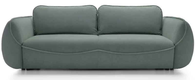 Drei-Sitzer-Schlafsofa Cutie mit Stauraum, Salbeigrüner Velours, pflegeleicht
