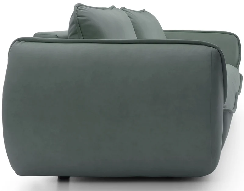 Drei-Sitzer-Schlafsofa Cutie mit Stauraum, Salbeigrüner Velours, pflegeleicht