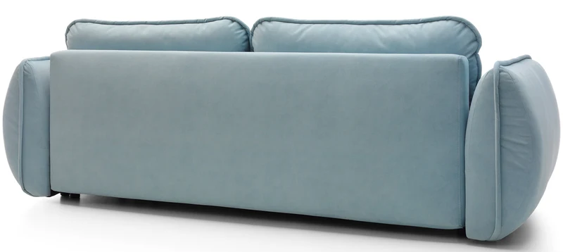 Dreisitziges ausklappbares Sofa Cutie mit Stauraum, hellblauer Samt, pflegeleicht