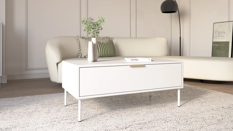 Couchtisch Vena mit Schublade 100x50 cm weiß