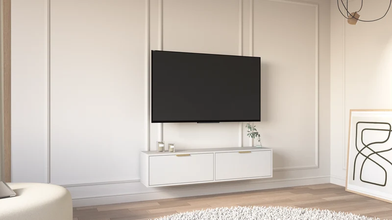 Hängender TV-Schrank Vena mit zwei Klappen, 140 cm, weiß