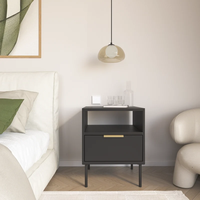 Nachttisch Vena mit Schublade und Fach 45 cm Schwarz