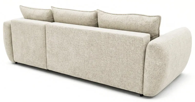 Ecksofa mit Schlaffunktion Zordo, L-förmig, rechtsseitig, mit zwei Aufbewahrungsboxen, hellbeiger Chenille-Stoff