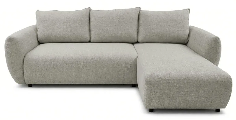 Ecksofa mit Schlaffunktion Zordo, L-förmig, rechtsseitig, mit zwei Stauraumfächern, grau-beiger Chenille-Stoff