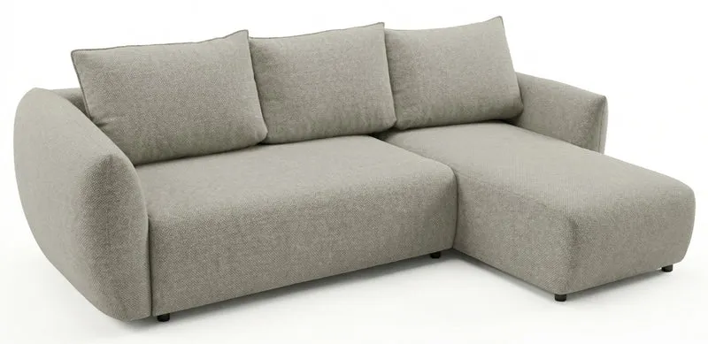 Ecksofa mit Schlaffunktion Zordo, L-förmig, rechtsseitig, mit zwei Stauraumfächern, grau-beiger Chenille-Stoff