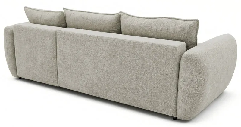 Ecksofa mit Schlaffunktion Zordo, L-förmig, rechtsseitig, mit zwei Stauraumfächern, grau-beiger Chenille-Stoff
