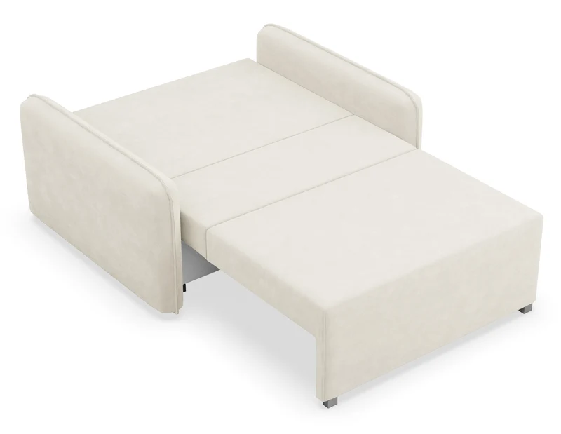 Zweisitziges ausklappbares Sofa Duelia mit Stauraum, cremefarben, hydrophobes Chenille