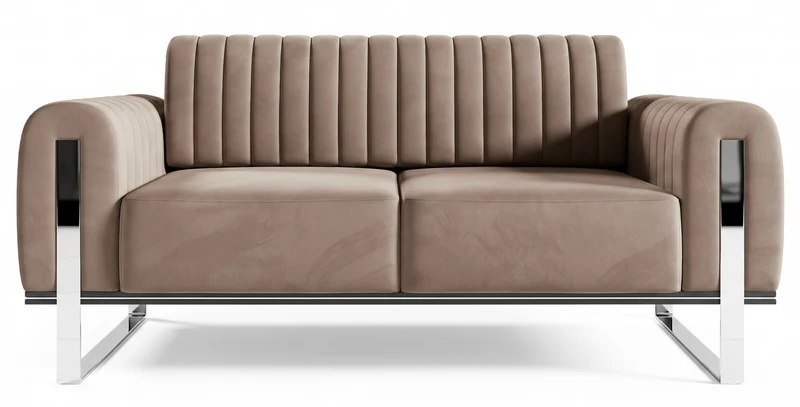 Zweisitziges Sofa Parissa in Beige, Velours, Chromfüße