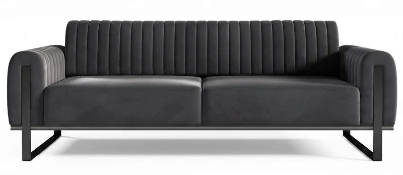 Dreisitziges Sofa Parissa, dunkelgrauer Samt, schwarze Beine