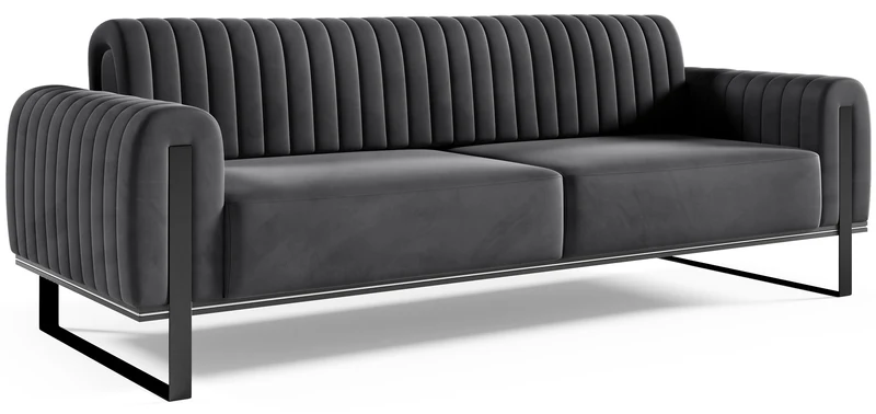Dreisitziges Sofa Parissa, dunkelgrauer Samt, schwarze Beine