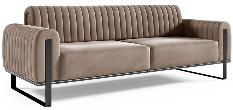 Dreiersofa Parissa Beige Samt Schwarze Beine